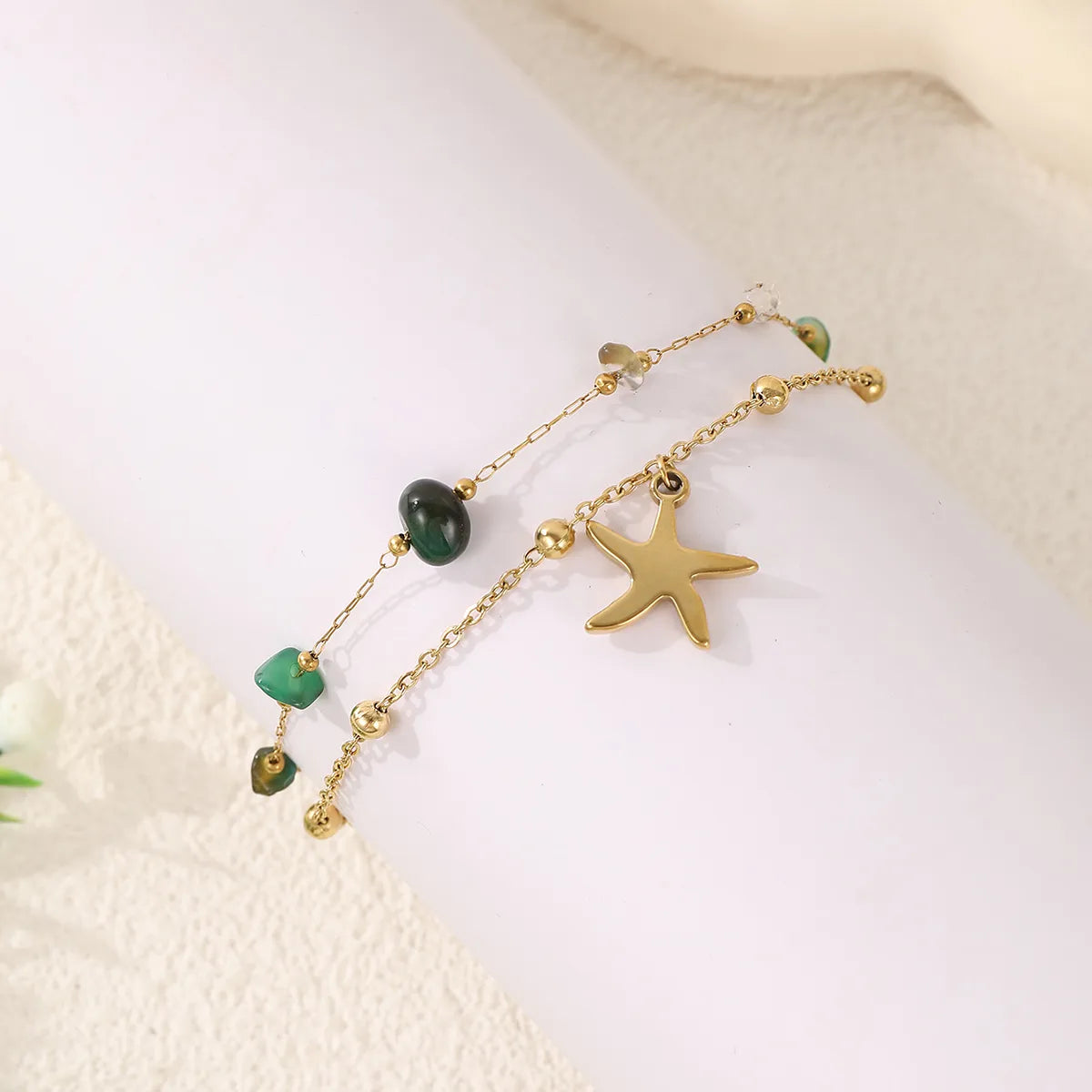 Wholesale Jewelry Casual Elegant Vacation Starfish Dolphin Fish Tail 304 Stainless Steel 18K Gold Plated Layered Anklet