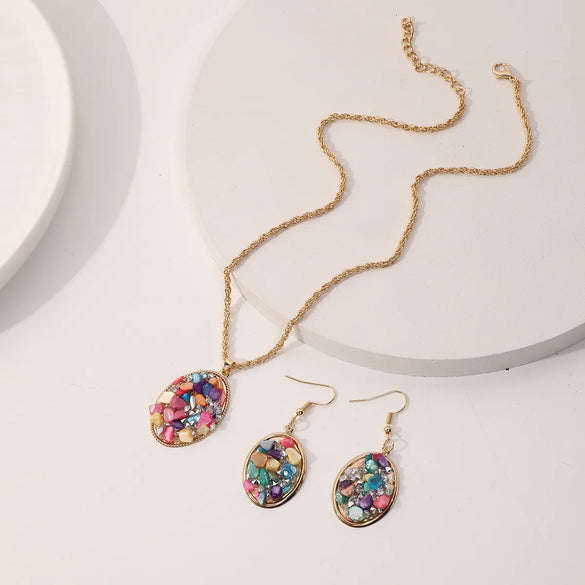 Wholesale Jewelry Casual Exaggerated Bohemian Oval 304 Stainless Steel Stone Jewelry Set