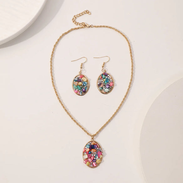 Wholesale Jewelry Casual Exaggerated Bohemian Oval 304 Stainless Steel Stone Jewelry Set