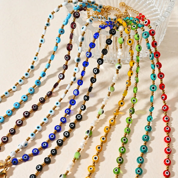 Wholesale Jewelry Casual Eye 304 Stainless Steel Resin Beaded Anklet