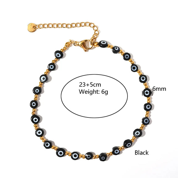 Wholesale Jewelry Casual Eye 304 Stainless Steel Resin Beaded Anklet