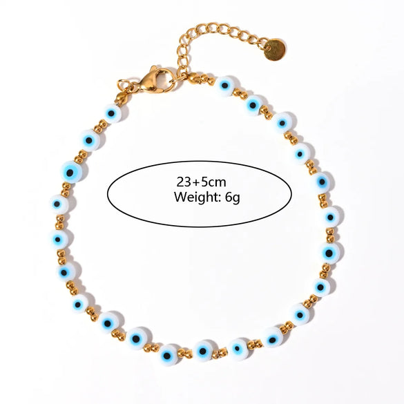 Wholesale Jewelry Casual Eye 304 Stainless Steel Resin Beaded Anklet