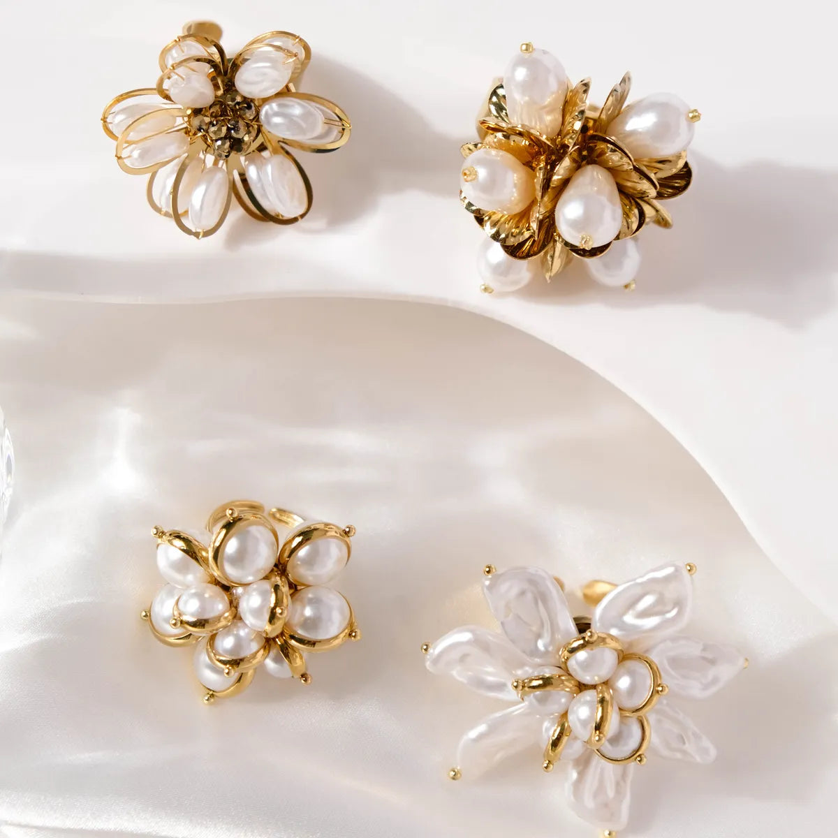 Wholesale Jewelry Casual Glam Flower 304 Stainless Steel 14K Gold Plated Pearl Rings