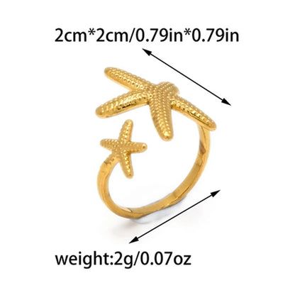 Wholesale Jewelry Casual Hawaiian IG Style Starfish 304 Stainless Steel 14K Gold Plated Plating Open Rings