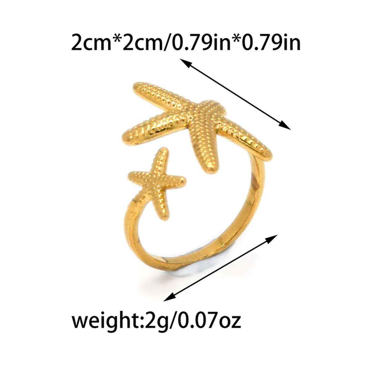 Wholesale Jewelry Casual Hawaiian IG Style Starfish 304 Stainless Steel 14K Gold Plated Plating Open Rings