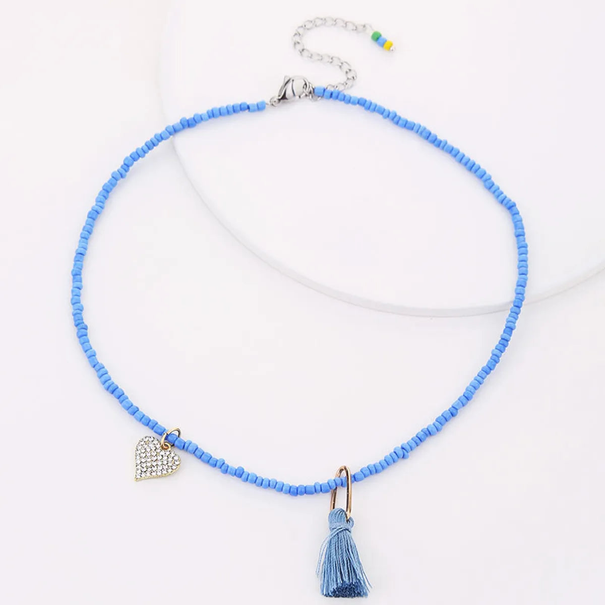 Wholesale Jewelry Casual Hawaiian Vacation Geometric Heart Shape Alloy Glass Rhinestones Handmade Tassel Inlay Necklace