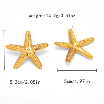 Wholesale Jewelry Casual Hawaiian Vacation Starfish 304 Stainless Steel 14K Gold Plated Plating Rings Earrings