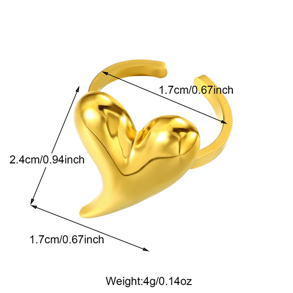 Wholesale Jewelry Casual Heart Shape 304 Stainless Steel 18K Gold Plated Plating Rings