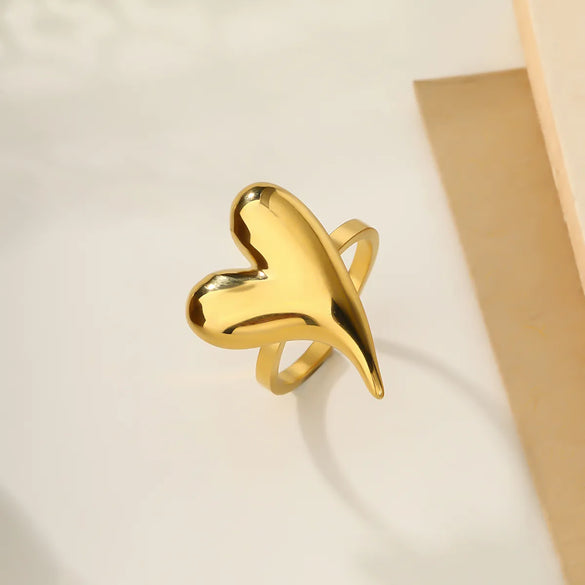 Wholesale Jewelry Casual Heart Shape 304 Stainless Steel 18K Gold Plated Plating Rings