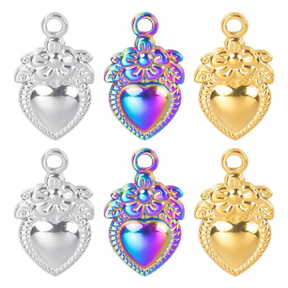 Wholesale Jewelry Casual Heart Shape Flower 304 Stainless Steel 18K Gold Plated Pendant Necklace Necklace Pendant