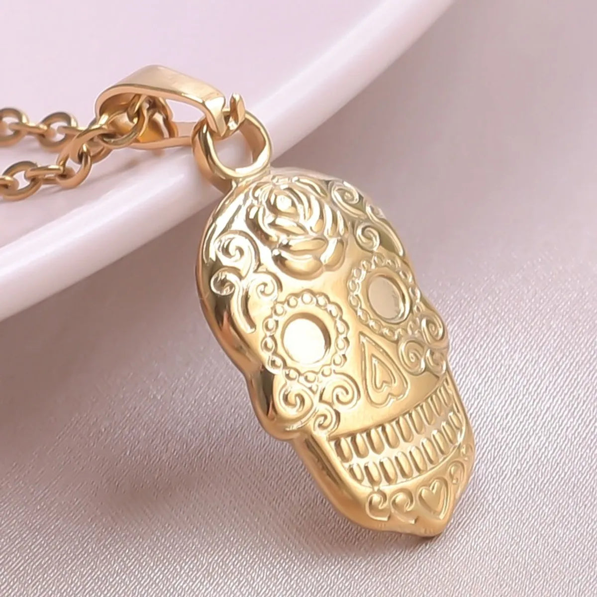 Wholesale Jewelry Casual Hip-Hop Funny Skull 304 Stainless Steel 18K Gold Plated Plating Pendant Necklace