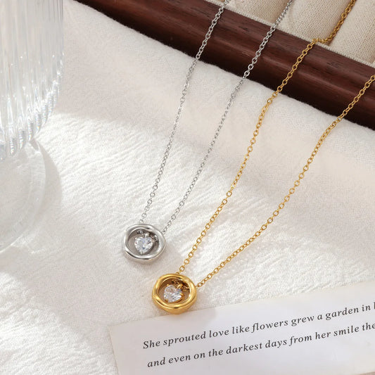 Wholesale Jewelry Casual Hip-Hop Simple Style Geometric 304 Stainless Steel Zircon White Gold Plated Gold Plated Plating Pendant Necklace