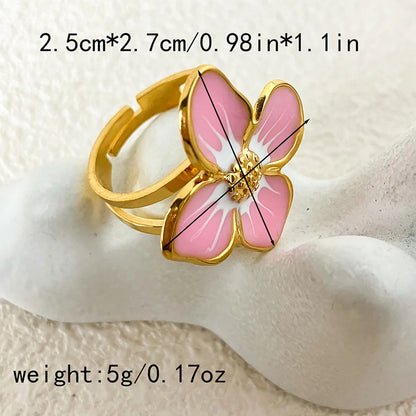 Wholesale Jewelry Casual Hip-Hop Streetwear Irregular Flower 304 Stainless Steel 14K Gold Plated Enamel Plating Hollow Out Rings Bracelets