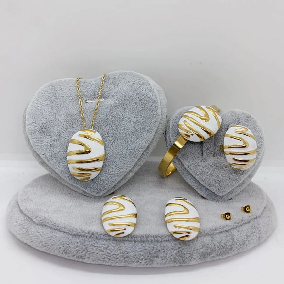 Wholesale Jewelry Casual Hip-Hop Vintage Style Flower 304 Stainless Steel Zircon 18K Gold Plated Inlay Jewelry Set