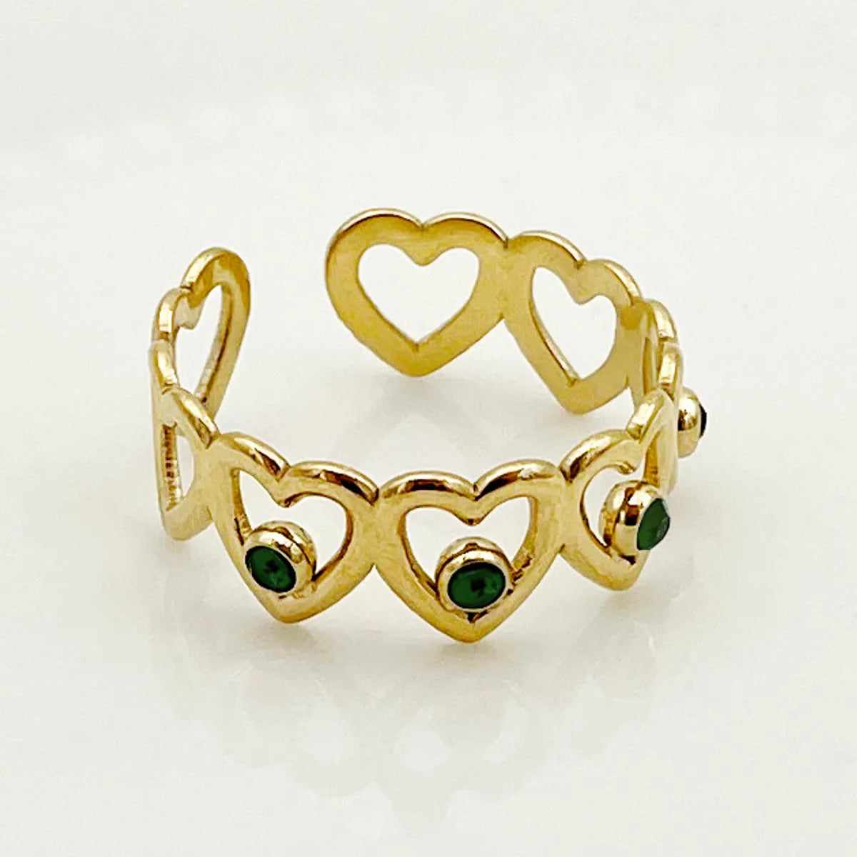 Wholesale Jewelry Casual Korean Style IG Style Heart Shape 304 Stainless Steel Zircon 14K Gold Plated Plating Hollow Out Inlay Open Rings