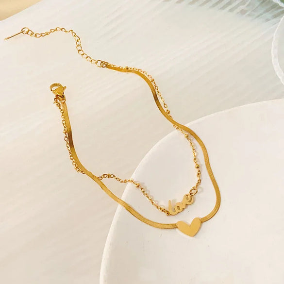 Wholesale Jewelry Casual Lady Simple Style Heart Shape Titanium Steel Gem Inlay Anklet