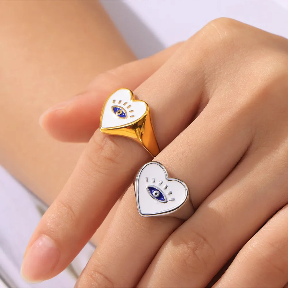 Wholesale Jewelry Casual Luxurious Modern Style Devil'S Eye Titanium Steel 18K Gold Plated Enamel Plating Rings