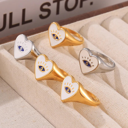 Wholesale Jewelry Casual Luxurious Modern Style Devil'S Eye Titanium Steel 18K Gold Plated Enamel Plating Rings