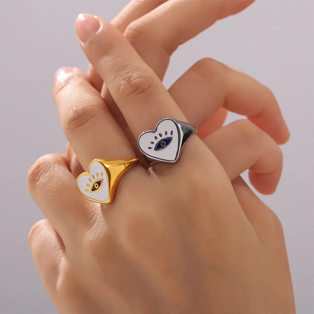 Wholesale Jewelry Casual Luxurious Modern Style Devil'S Eye Titanium Steel 18K Gold Plated Enamel Plating Rings