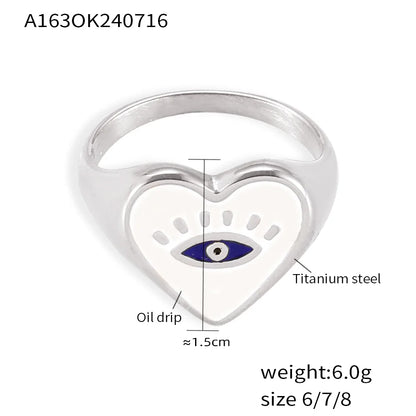 Wholesale Jewelry Casual Luxurious Modern Style Devil'S Eye Titanium Steel 18K Gold Plated Enamel Plating Rings