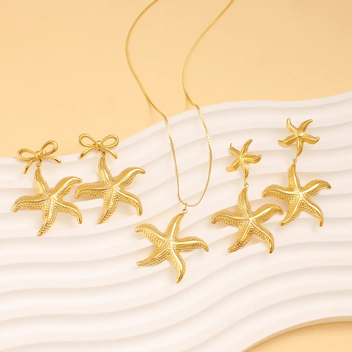 Wholesale Jewelry Casual Marine Style Beach Starfish Bow Knot 304 Stainless Steel 316 Stainless Steel  18K Gold Plated Earrings Necklace