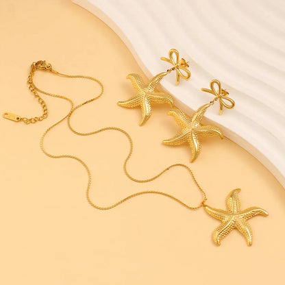 Wholesale Jewelry Casual Marine Style Beach Starfish Bow Knot 304 Stainless Steel 316 Stainless Steel  18K Gold Plated Earrings Necklace