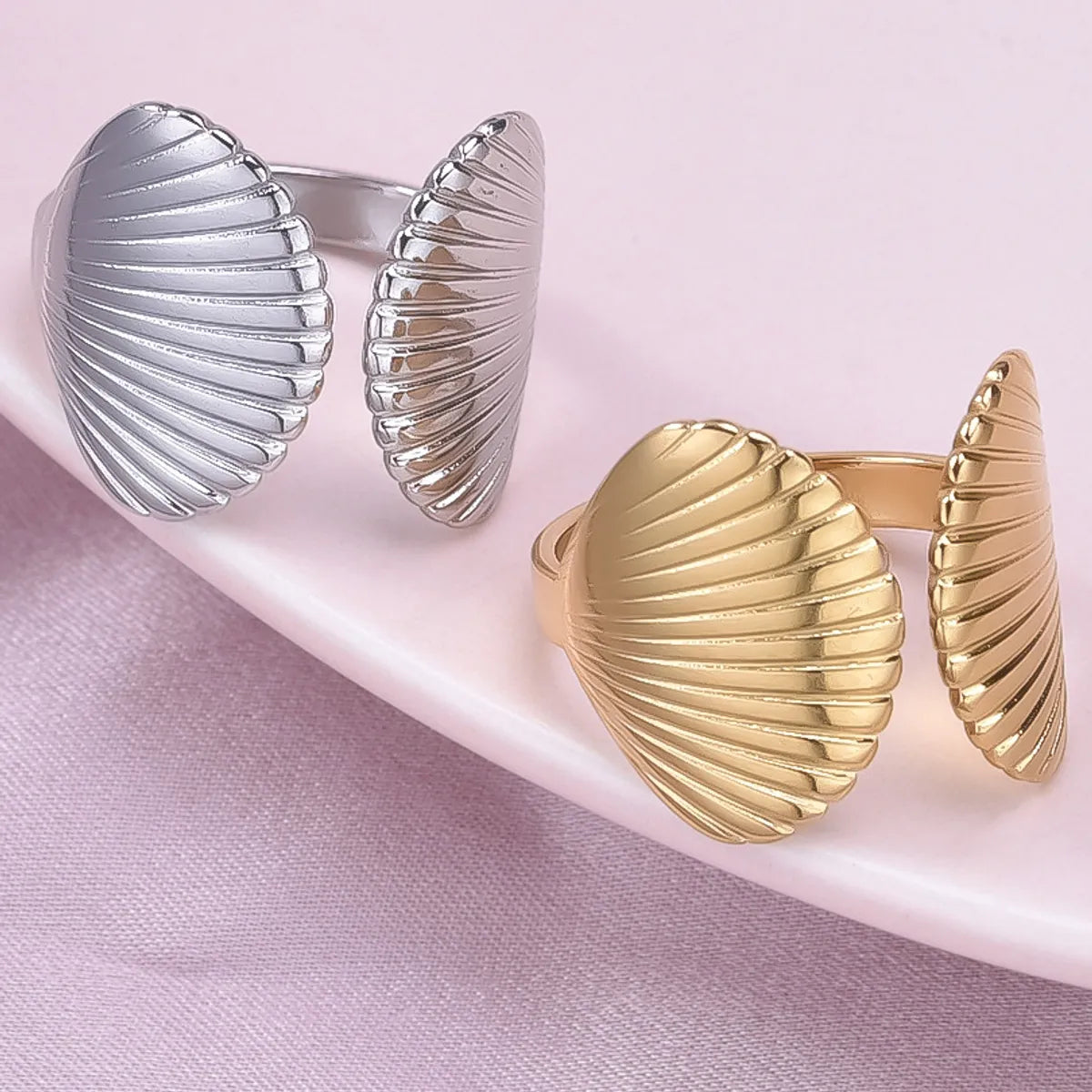 Wholesale Jewelry Casual Marine Style Scallop 304 Stainless Steel 18K Gold Plated Polishing Open Rings