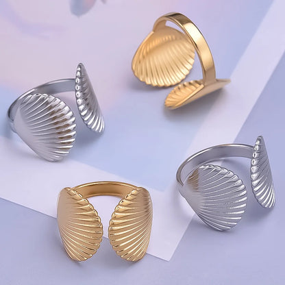 Wholesale Jewelry Casual Marine Style Scallop 304 Stainless Steel 18K Gold Plated Polishing Open Rings