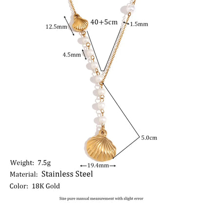 Wholesale Jewelry Casual Marine Style Shell 304 Stainless Steel 18K Gold Plated Pearl Pendant Necklace