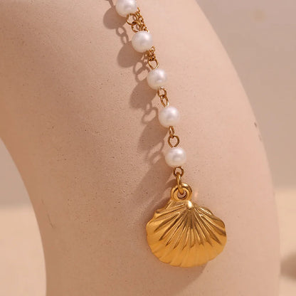 Wholesale Jewelry Casual Marine Style Shell 304 Stainless Steel 18K Gold Plated Pearl Pendant Necklace