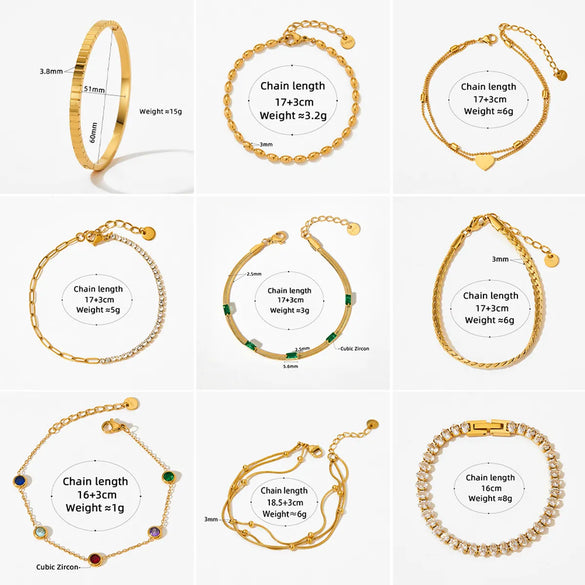 Wholesale Jewelry Casual Modern Style Geometric 304 Stainless Steel Zircon 16K Gold Plated White Gold Plated Gold Plated Plating Inlay Bracelets