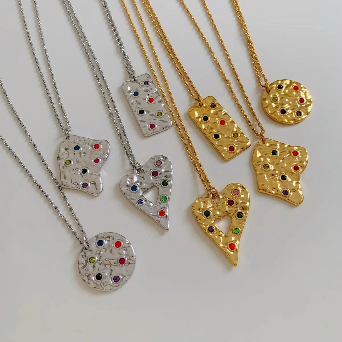 Wholesale Jewelry Casual Modern Style Geometric Heart Shape 304 Stainless Steel 316 Stainless Steel  Diamond 16K Gold Plated White Gold Plated Gold Plated Inlay Pendant Necklace