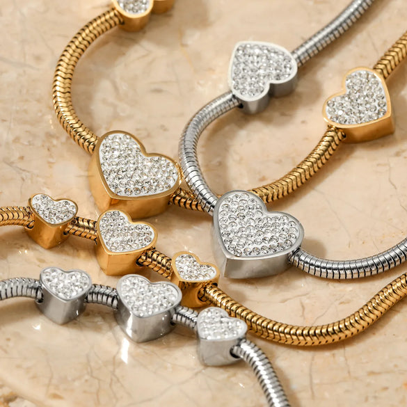 Wholesale Jewelry Casual Modern Style Heart Shape 304 Stainless Steel Zircon 16K Gold Plated White Gold Plated Gold Plated Inlay Bracelets Necklace