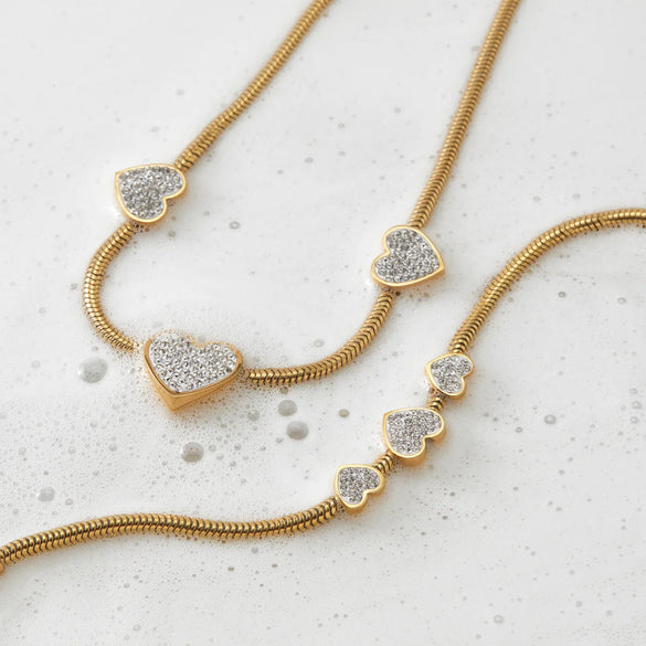 Wholesale Jewelry Casual Modern Style Heart Shape 304 Stainless Steel Zircon 16K Gold Plated White Gold Plated Gold Plated Inlay Bracelets Necklace