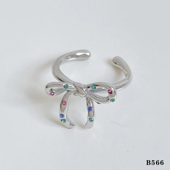 Wholesale Jewelry Casual Modern Style Heart Shape Bow Knot 304 Stainless Steel Shell Diamond 16K Gold Plated White Gold Plated Gold Plated Inlay Open Rings