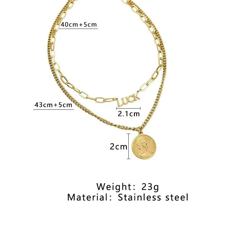 Wholesale Jewelry Casual Modern Style Human Round Letter 304 Stainless Steel 16K Gold Plated White Gold Plated Gold Plated Double Layer Necklaces