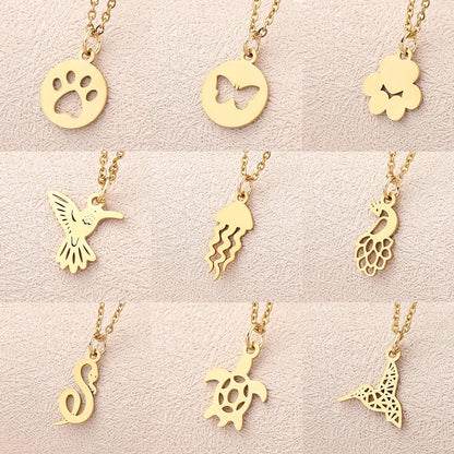 Wholesale Jewelry Casual Modern Style Simple Style Animal Snake Butterfly 304 Stainless Steel Gold Plated Polishing Plating Pendant Necklace