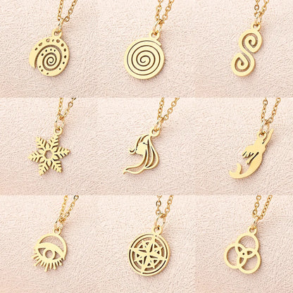 Wholesale Jewelry Casual Modern Style Simple Style Compass Mermaid Snowflake 304 Stainless Steel Gold Plated Polishing Plating Pendant Necklace