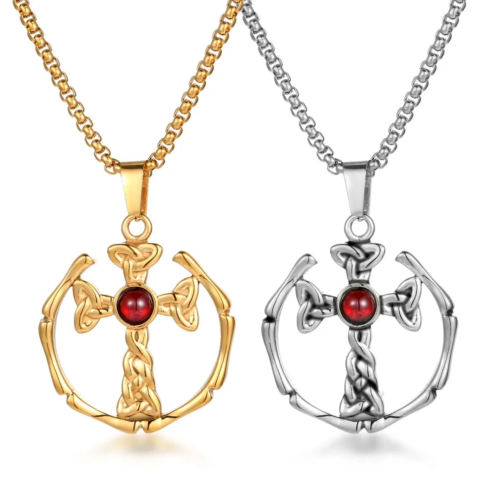 Wholesale Jewelry Casual Modern Style Simple Style Cross 304 Stainless Steel Zircon 18K Gold Plated Polishing Hollow Out Inlay Pendant Necklace