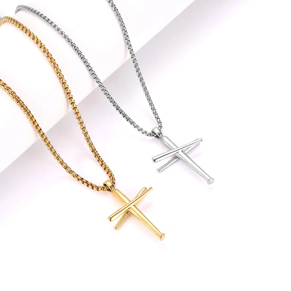 Wholesale Jewelry Casual Modern Style Simple Style Cross 304 Stainless Steel Zircon 18K Gold Plated Polishing Hollow Out Inlay Pendant Necklace