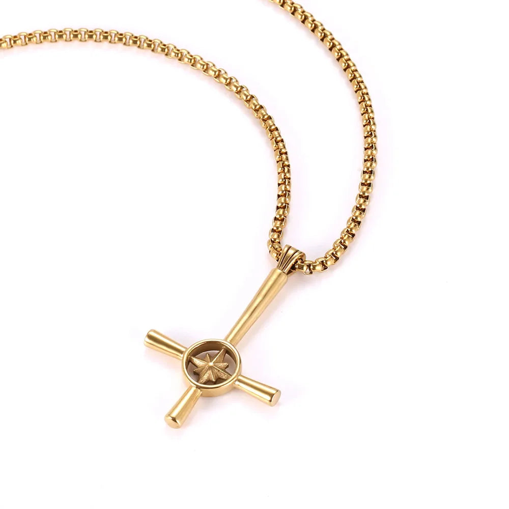 Wholesale Jewelry Casual Modern Style Simple Style Cross 304 Stainless Steel Zircon 18K Gold Plated Polishing Hollow Out Inlay Pendant Necklace