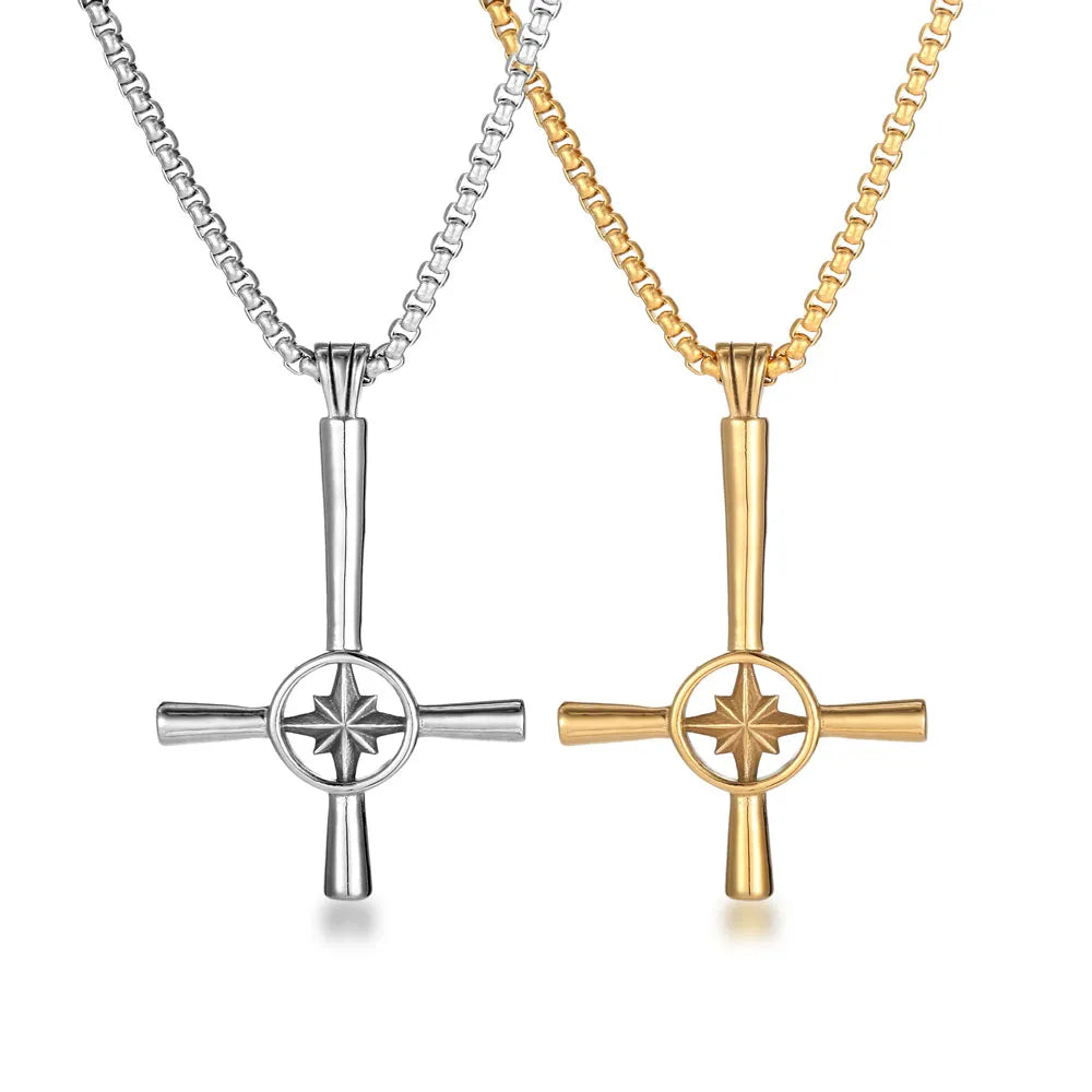 Wholesale Jewelry Casual Modern Style Simple Style Cross 304 Stainless Steel Zircon 18K Gold Plated Polishing Hollow Out Inlay Pendant Necklace