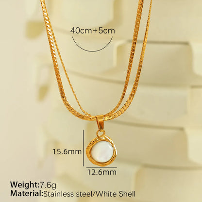 Wholesale Jewelry Casual Novelty IG Style Oval 304 Stainless Steel Shell 18K Gold Plated Polishing Inlay Double Layer Necklaces