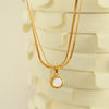 Wholesale Jewelry Casual Novelty IG Style Oval 304 Stainless Steel Shell 18K Gold Plated Polishing Inlay Double Layer Necklaces