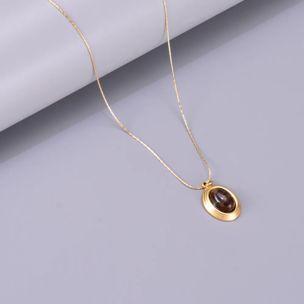 Wholesale Jewelry Casual Pastoral Oval 304 Stainless Steel Titanium Steel 18K Gold Plated Pendant Necklace