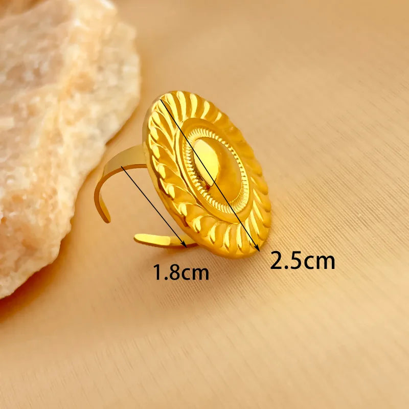 Wholesale Jewelry Casual Retro Simple Style Geometric 304 Stainless Steel 18K Gold Plated Plating Hollow Out Open Rings