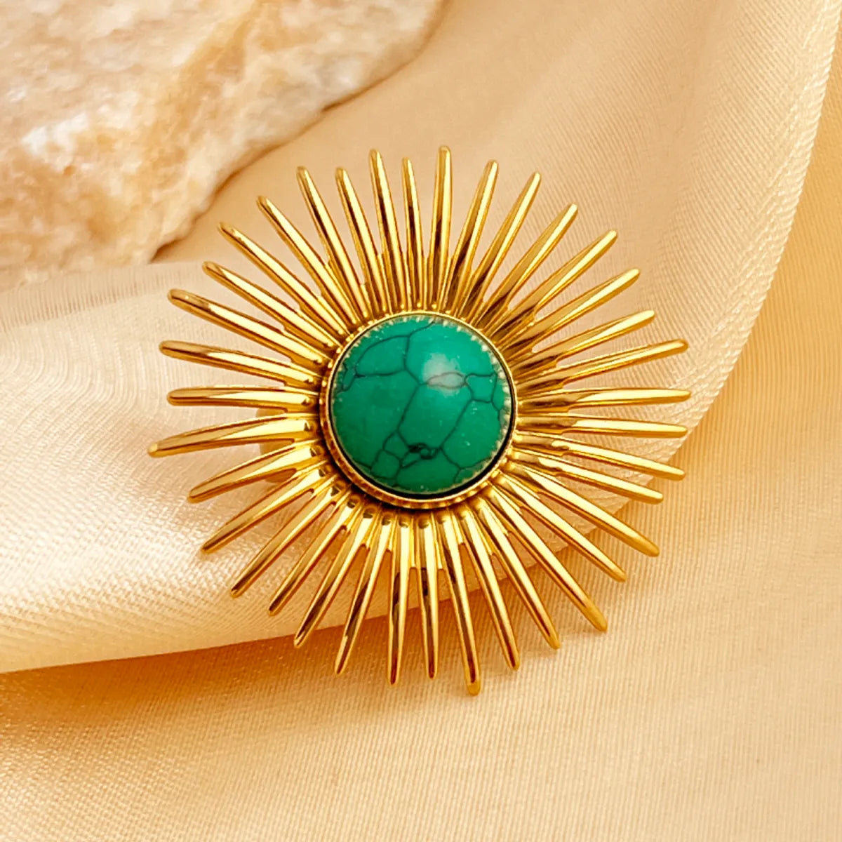 Wholesale Jewelry Casual Retro Simple Style Geometric 304 Stainless Steel Turquoise 18K Gold Plated Plating Open Rings