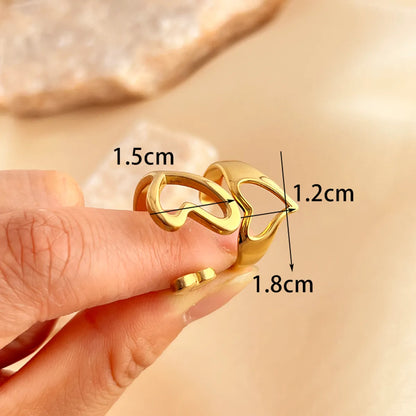 Wholesale Jewelry Casual Retro Simple Style Heart Shape 304 Stainless Steel 18K Gold Plated Plating Hollow Out Open Rings