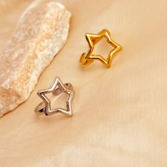 Wholesale Jewelry Casual Retro Simple Style Pentagram 201 Stainless Steel 18K Gold Plated Plating Adjustable Ring