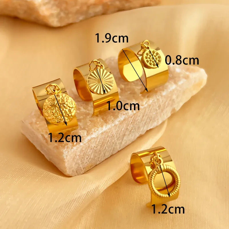 Wholesale Jewelry Casual Retro Simple Style Solid Color 304 Stainless Steel 18K Gold Plated Plating Hollow Out Open Rings